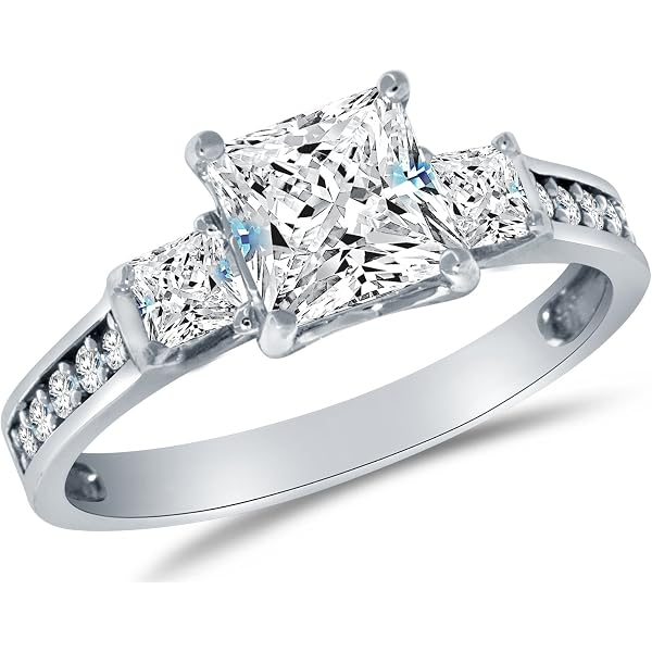 BERRICLE Sterling Silver 3-Stone Wedding Engagement Promise Rings